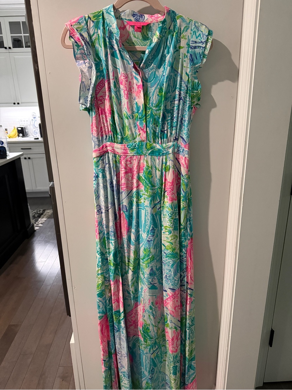 Lilly Pulitzer Tropical Floral Maxi Dress in Pink, Teal & Blue